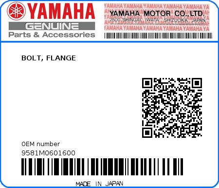 Product image: Yamaha - 9581M0601600 - BOLT, FLANGE  0