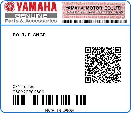 Product image: Yamaha - 958220806500 - BOLT, FLANGE 