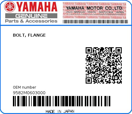 Product image: Yamaha - 9582M0603000 - BOLT, FLANGE 