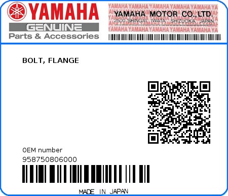 Product image: Yamaha - 958750806000 - BOLT, FLANGE 