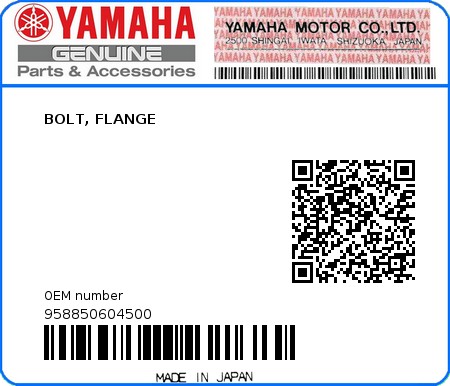 Product image: Yamaha - 958850604500 - BOLT, FLANGE  0