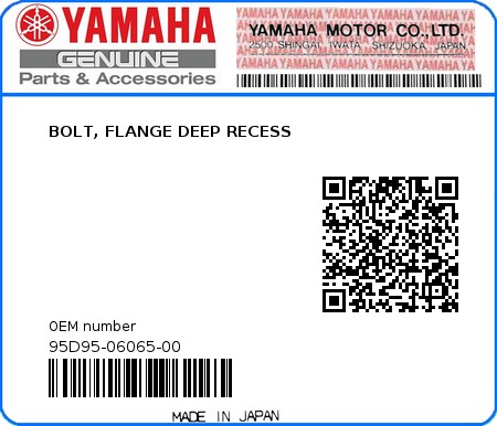 Product image: Yamaha - 95D95-06065-00 - BOLT, FLANGE DEEP RECESS 