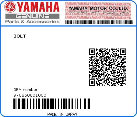 Product image: Yamaha - 970850601000 - BOLT 