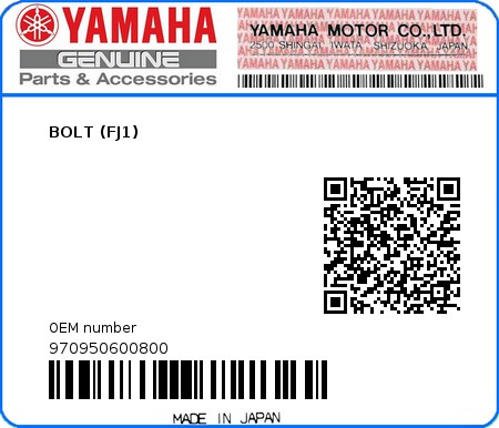 Product image: Yamaha - 970950600800 - BOLT (FJ1) 