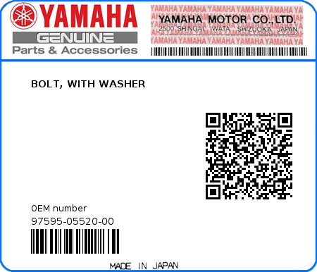 Product image: Yamaha - 97595-05520-00 - BOLT, WITH WASHER 