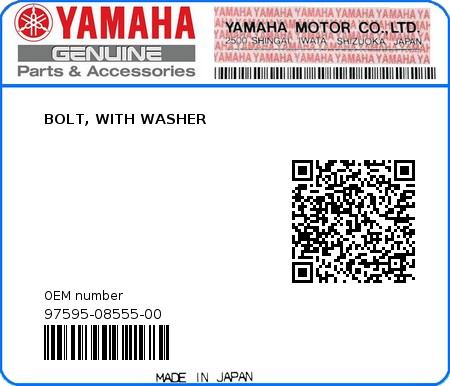 Product image: Yamaha - 97595-08555-00 - BOLT, WITH WASHER 