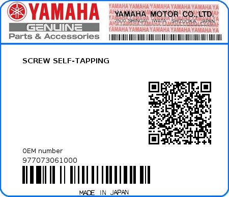 Product image: Yamaha - 977073061000 - SCREW SELF-TAPPING 