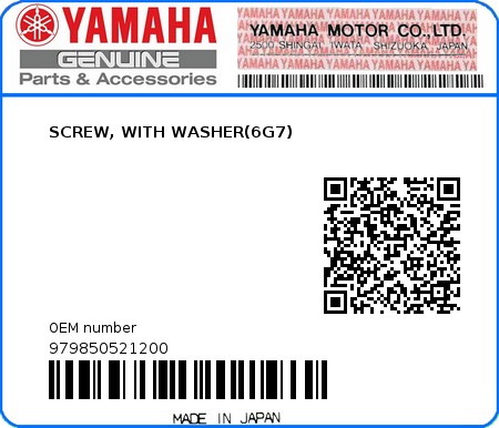 Product image: Yamaha - 979850521200 - SCREW, WITH WASHER(6G7)  0