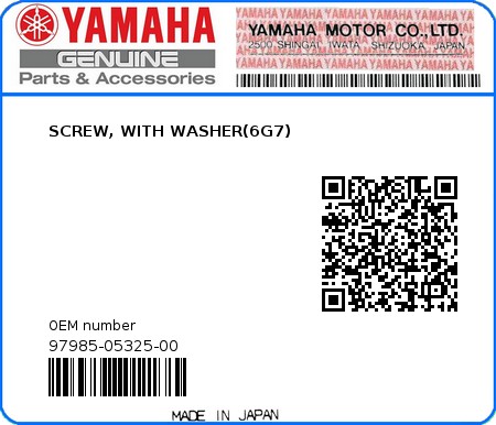 Product image: Yamaha - 97985-05325-00 - SCREW, WITH WASHER(6G7) 