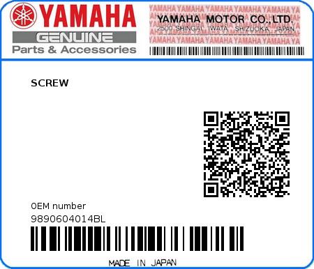 Product image: Yamaha - 9890604014BL - SCREW  