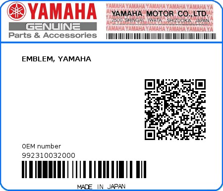 Product image: Yamaha - 992310032000 - EMBLEM, YAMAHA 