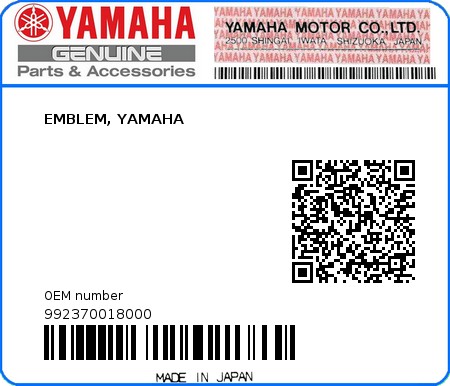 Product image: Yamaha - 992370018000 - EMBLEM, YAMAHA  0