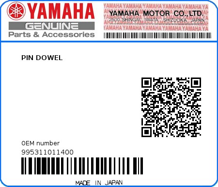 Product image: Yamaha - 995311011400 - PIN DOWEL 