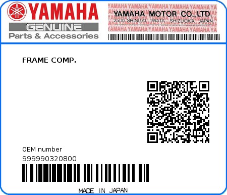 Product image: Yamaha - 999990320800 - FRAME COMP. 