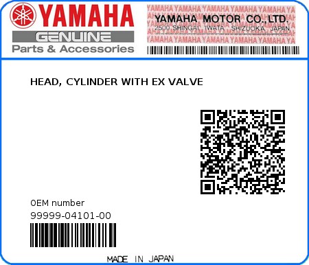 Product image: Yamaha - 99999-04101-00 - HEAD, CYLINDER WITH EX VALVE 