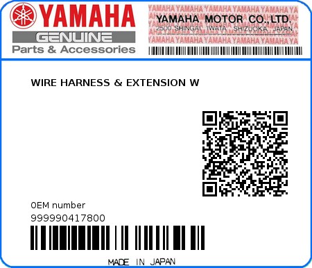 Product image: Yamaha - 999990417800 - WIRE HARNESS & EXTENSION W 