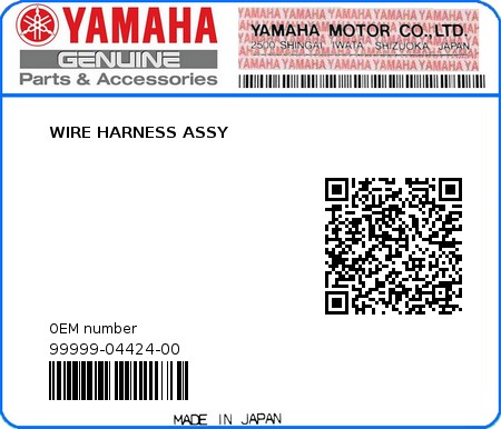 Product image: Yamaha - 99999-04424-00 - WIRE HARNESS ASSY  0