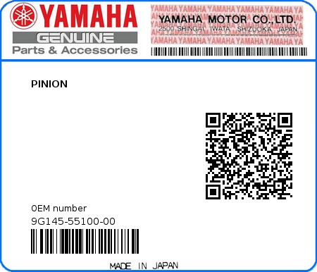 Product image: Yamaha - 9G145-55100-00 - PINION  0