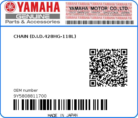 Product image: Yamaha - 9Y5808811700 - CHAIN (D.I.D.428HG-118L) 