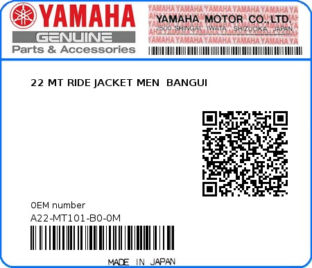 Product image: Yamaha - A22-MT101-B0-0M - 22 MT RIDE JACKET MEN  BANGUI  0