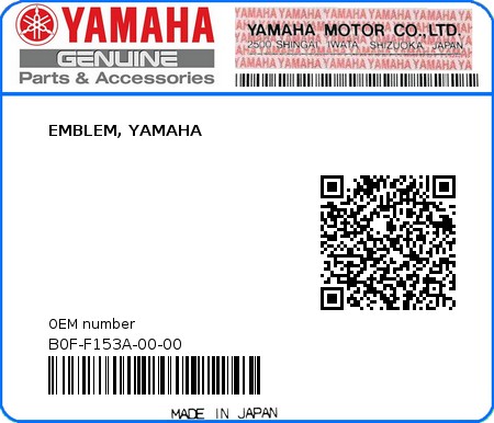Product image: Yamaha - B0F-F153A-00-00 - EMBLEM, YAMAHA  0