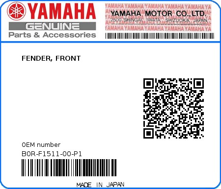 Product image: Yamaha - B0R-F1511-00-P1 - FENDER, FRONT 