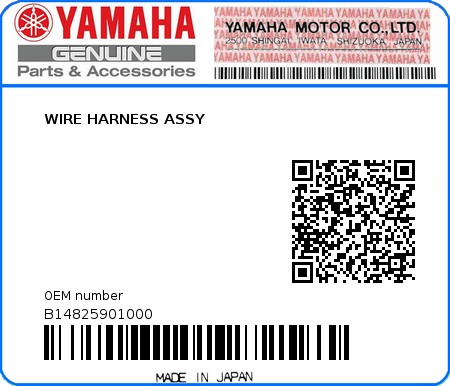 Product image: Yamaha - B14825901000 - WIRE HARNESS ASSY 