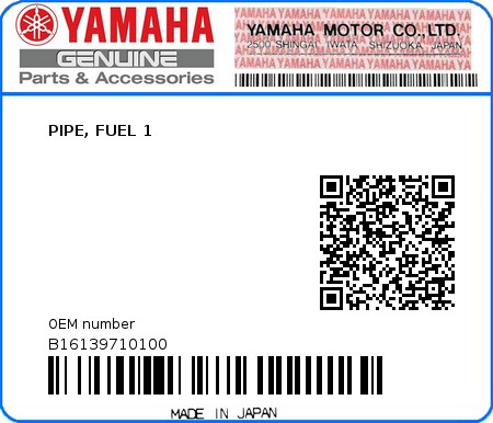 Product image: Yamaha - B16139710100 - PIPE, FUEL 1  0