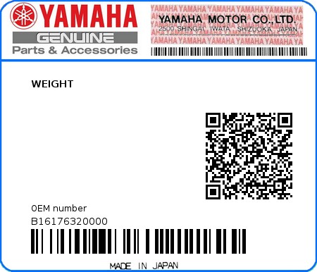 Product image: Yamaha - B16176320000 - WEIGHT  0