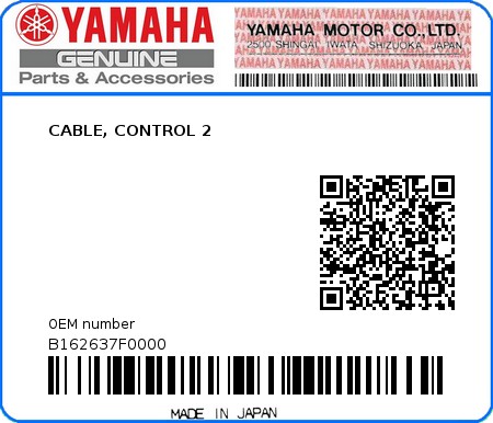 Product image: Yamaha - B162637F0000 - CABLE, CONTROL 2  0