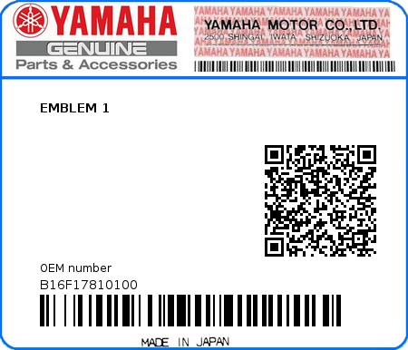 Product image: Yamaha - B16F17810100 - EMBLEM 1  0