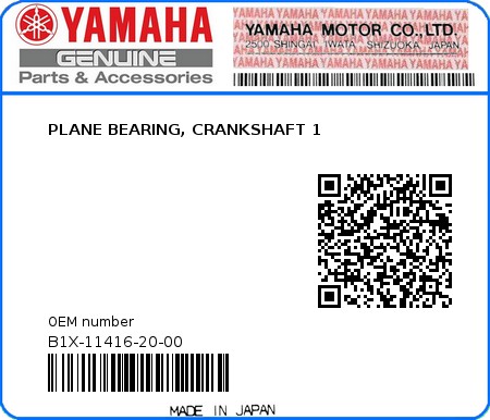 Product image: Yamaha - B1X-11416-20-00 - PLANE BEARING, CRANKSHAFT 1 