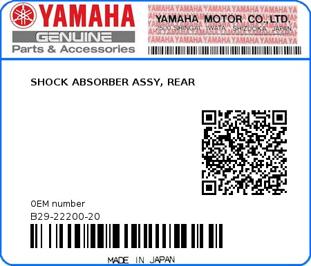 Product image: Yamaha - B29-22200-20 - SHOCK ABSORBER ASSY, REAR  0