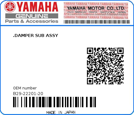 Product image: Yamaha - B29-22201-20 - .DAMPER SUB ASSY 