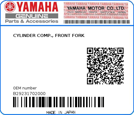 Product image: Yamaha - B29231702000 - CYLINDER COMP., FRONT FORK 