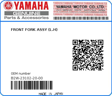 Product image: Yamaha - B2W-23102-20-00 - FRONT FORK ASSY (L.H) 