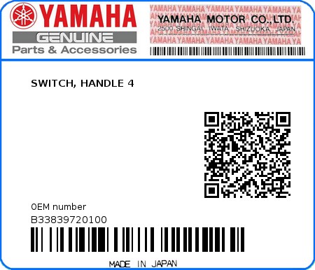 Product image: Yamaha - B33839720100 - SWITCH, HANDLE 4  0