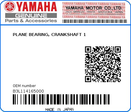 Product image: Yamaha - B3L114165000 - PLANE BEARING, CRANKSHAFT 1 