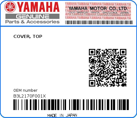 Product image: Yamaha - B3L2170F001X - COVER, TOP 