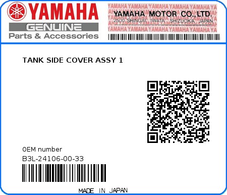 Product image: Yamaha - B3L-24106-00-33 - TANK SIDE COVER ASSY 1 