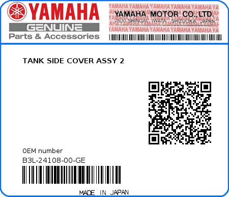 Product image: Yamaha - B3L-24108-00-GE - TANK SIDE COVER ASSY 2 