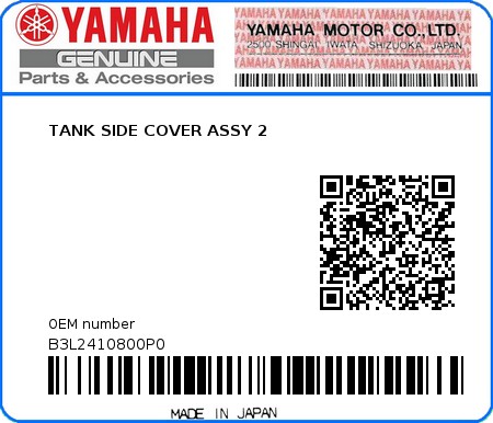 Product image: Yamaha - B3L2410800P0 - TANK SIDE COVER ASSY 2 