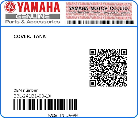 Product image: Yamaha - B3L-241B1-00-1X - COVER, TANK 