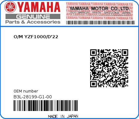 Product image: Yamaha - B3L-28199-G1-00 - O/M YZF1000/D'22 