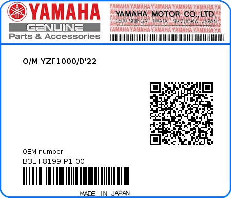 Product image: Yamaha - B3L-F8199-P1-00 - O/M YZF1000/D'22 