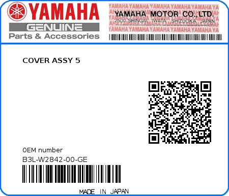 Product image: Yamaha - B3L-W2842-00-GE - COVER ASSY 5 