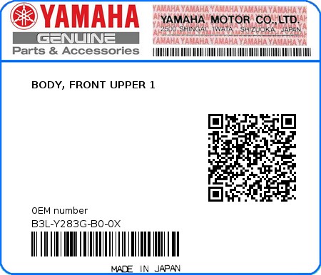 Product image: Yamaha - B3L-Y283G-B0-0X - BODY, FRONT UPPER 1 