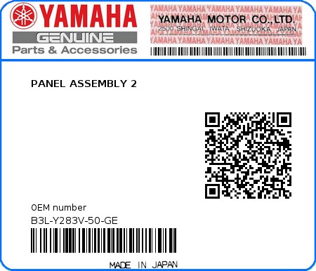 Product image: Yamaha - B3L-Y283V-50-GE - PANEL ASSEMBLY 2 