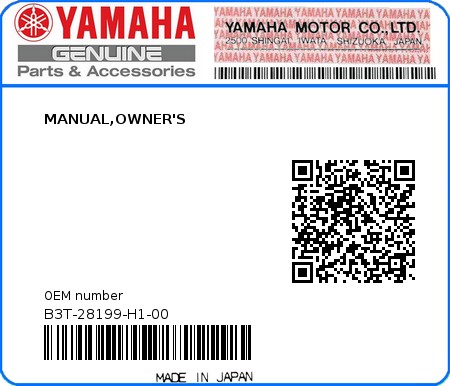 Product image: Yamaha - B3T-28199-H1-00 - MANUAL,OWNER'S 