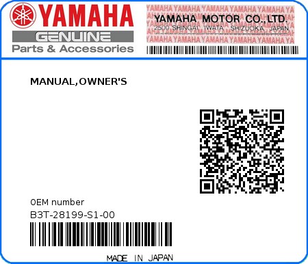 Product image: Yamaha - B3T-28199-S1-00 - MANUAL,OWNER'S 